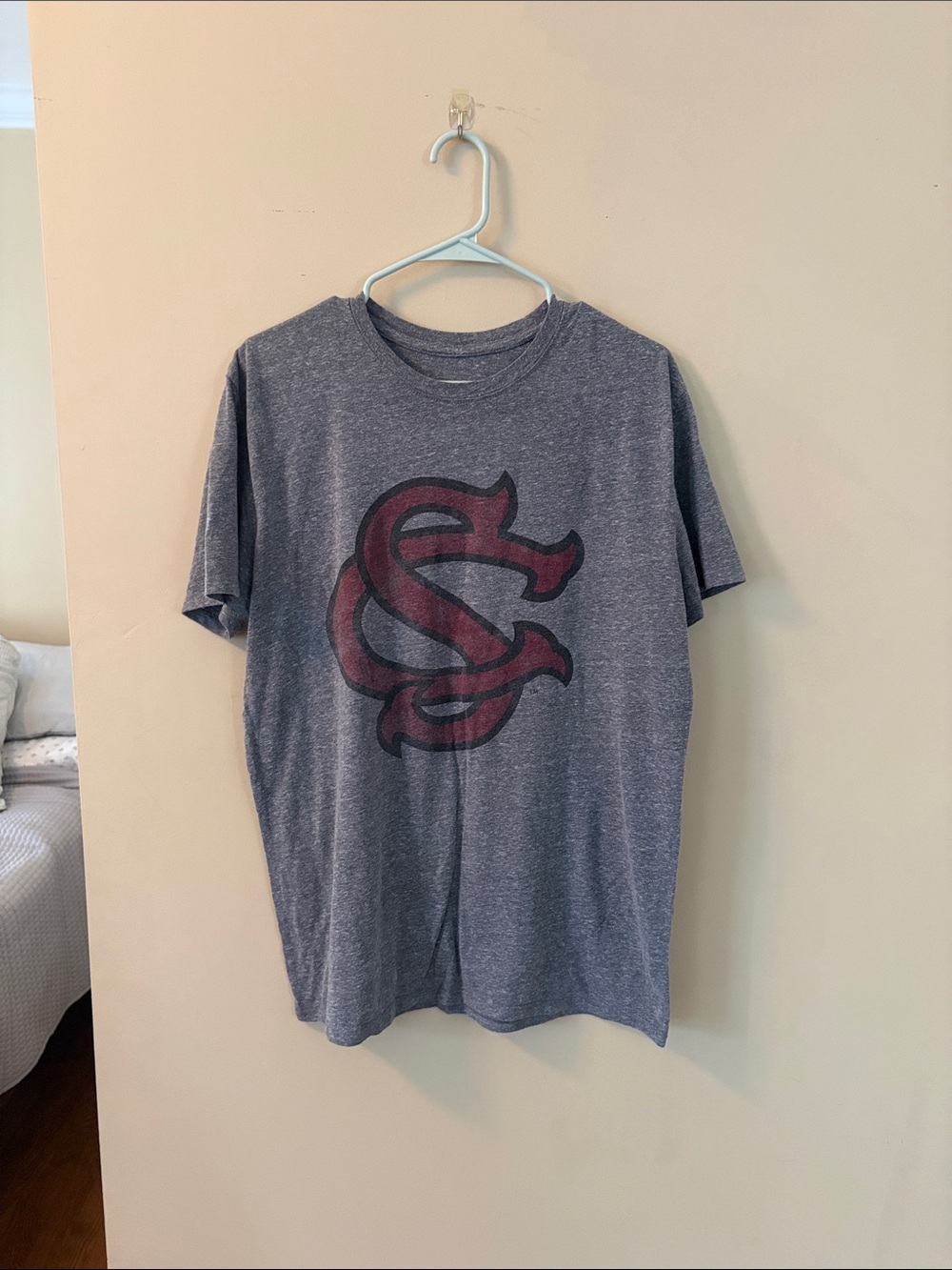 Heather Gray Short Sleeve Tee with Maroon Logo